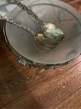 Ornate Silver Salad Serving Set - Decorative Serving Spoon & Fork